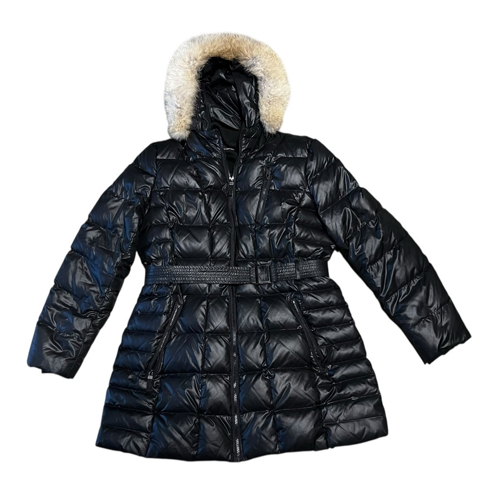 Marc New York Abbie Fur Trimmed Hood Belted Coat Down Jacket Puffer Black XL